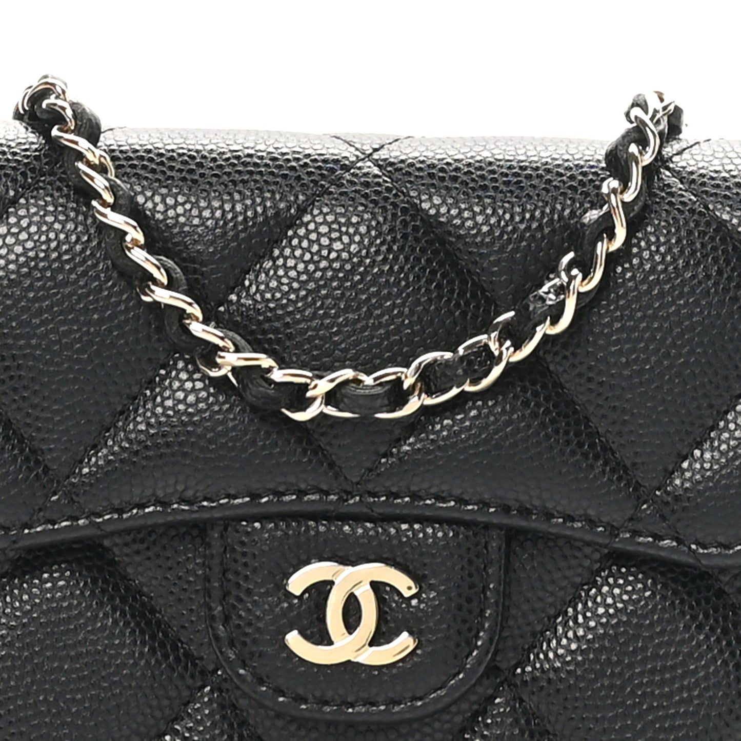 Caviar Quilted Flap Card Holder On Chain Black