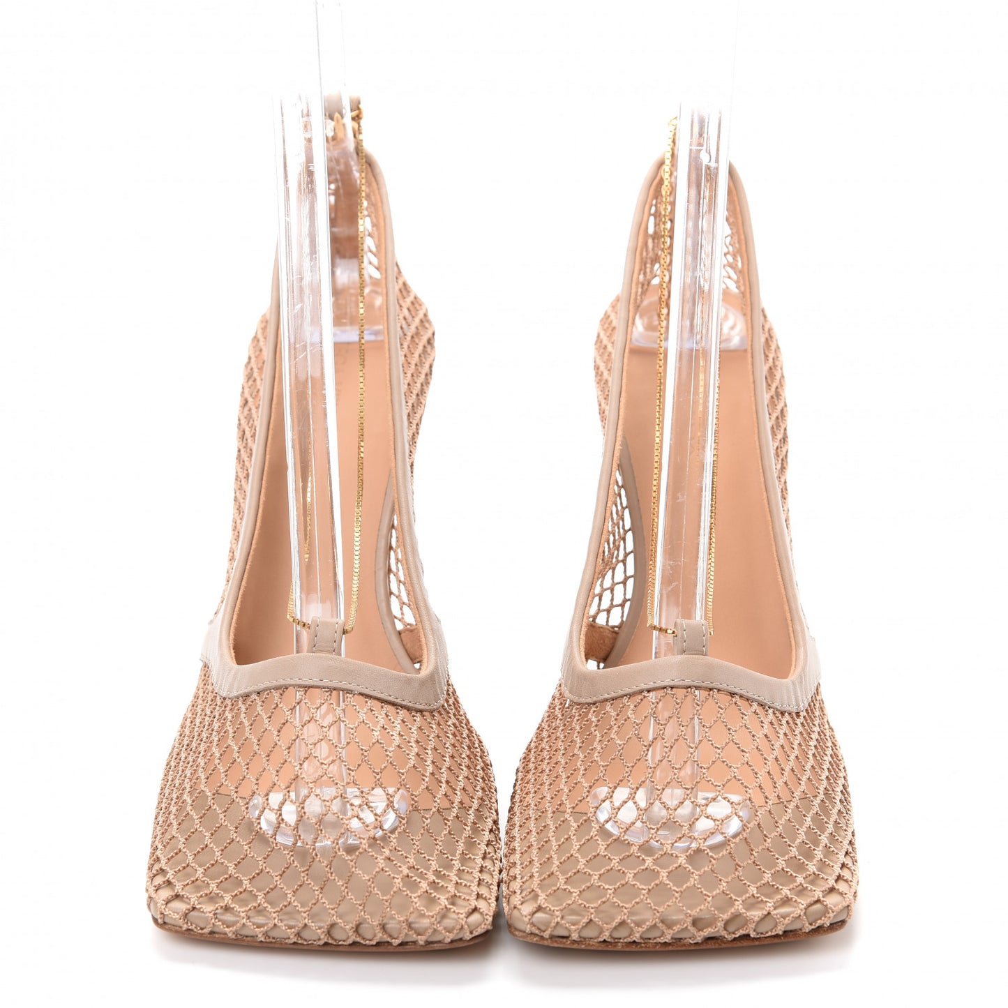 Mesh Calfskin Chain Stretch Pumps 39.5 Beige