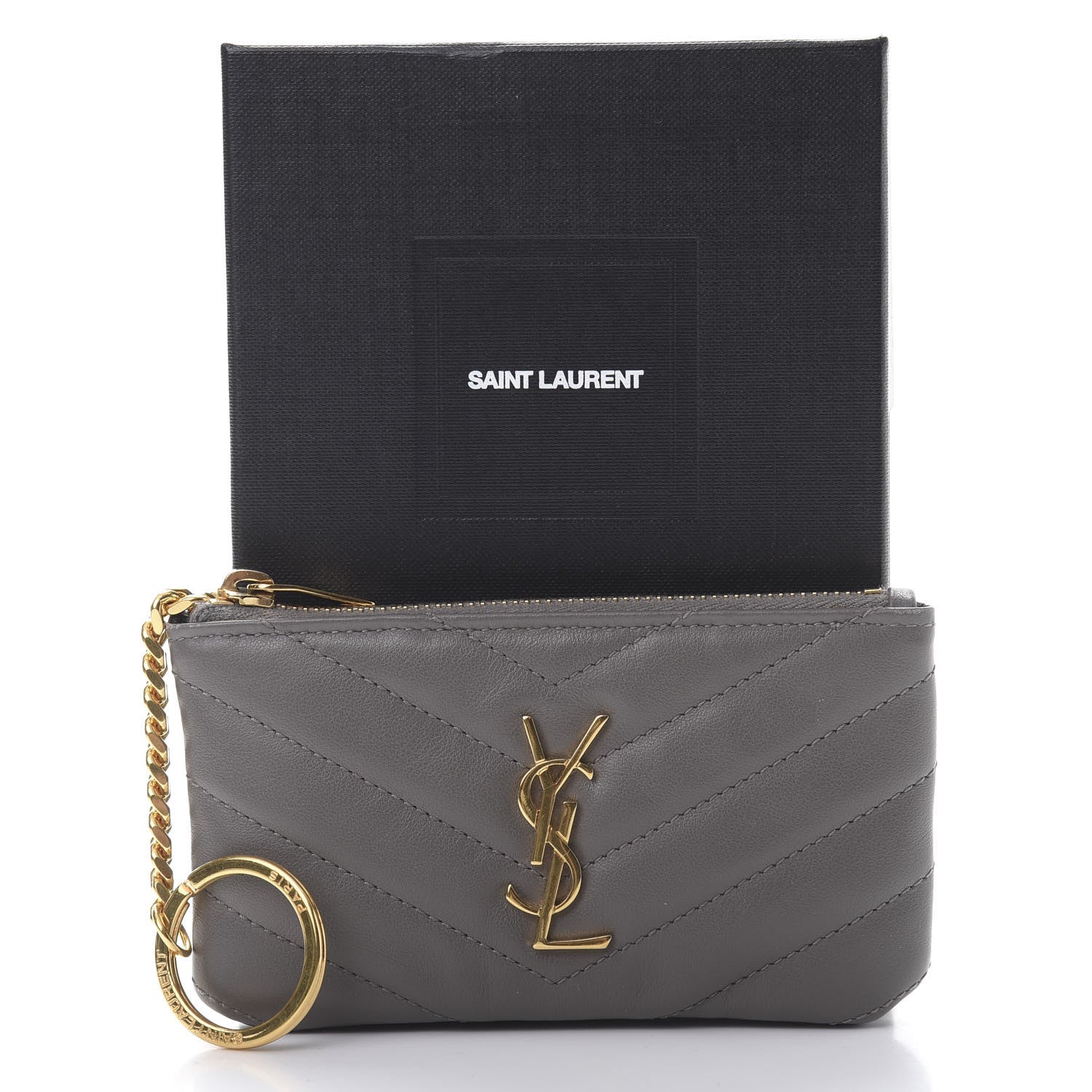 Saint Laurent Calfskin Matelasse Monogram Key Pouch Fog 8 of 8
