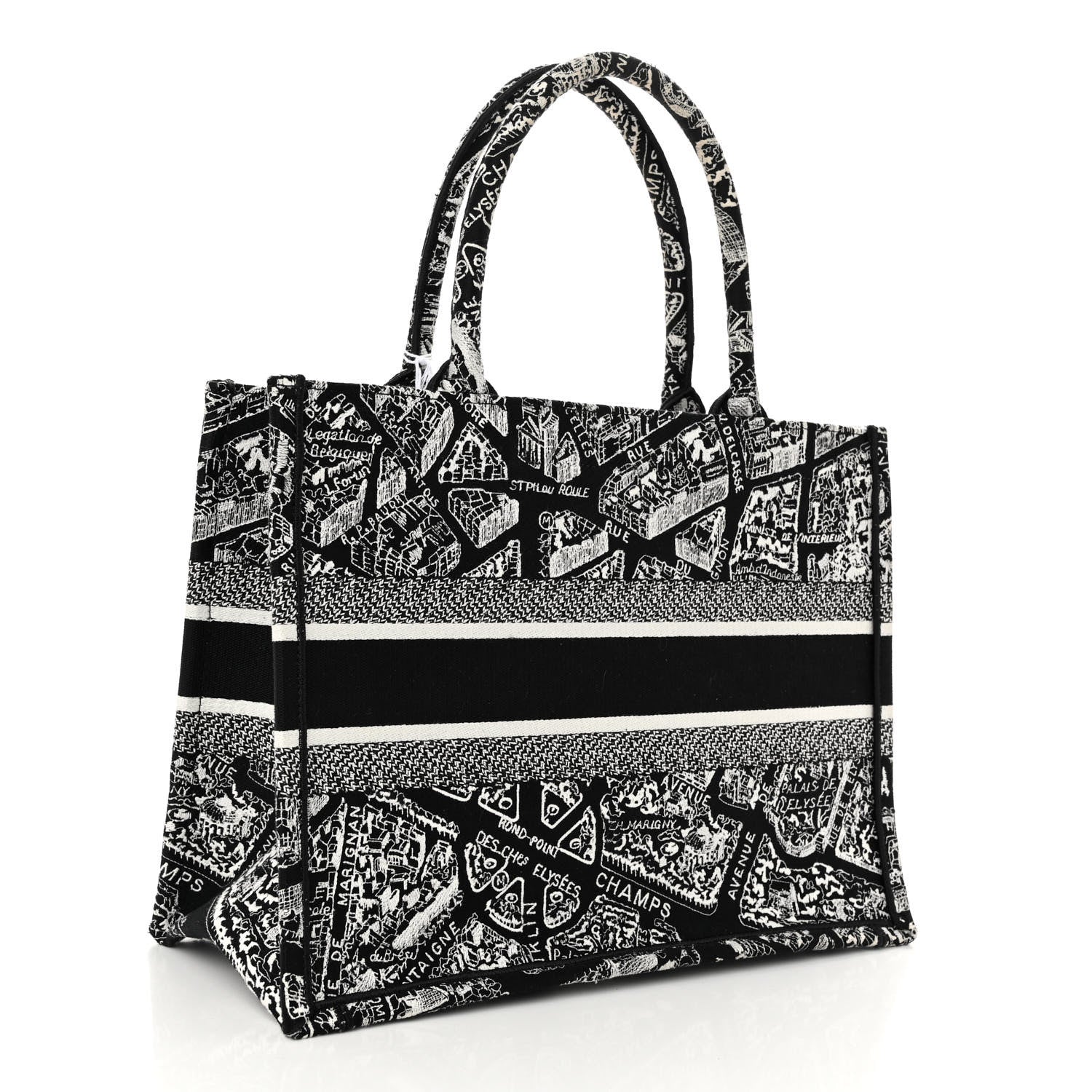 Christian Dior Canvas Embroidered Medium Plan De Paris Book Tote Black White 3 of 10