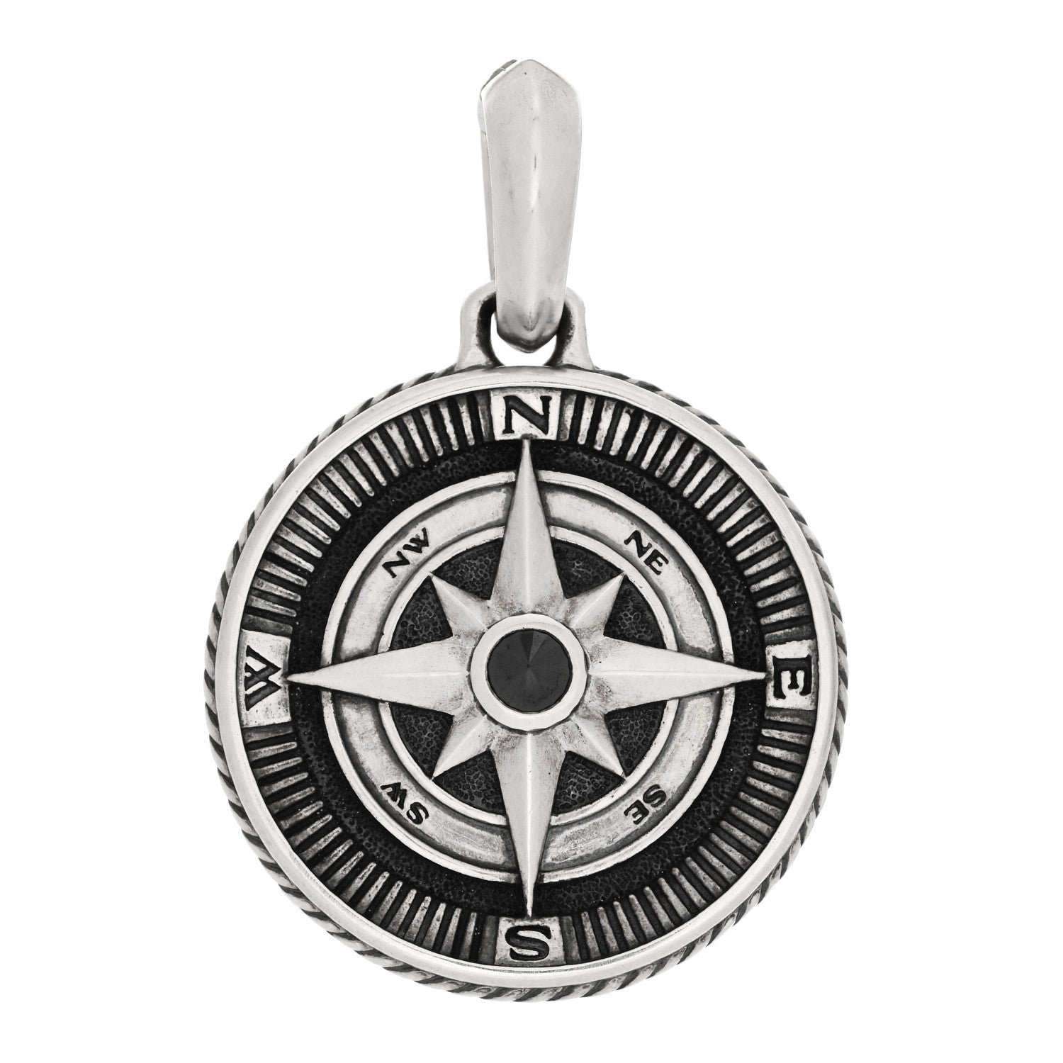 David Yurman Sterling Silver Black Diamond Maritime Compass Enhancer Pendant 1 of 4