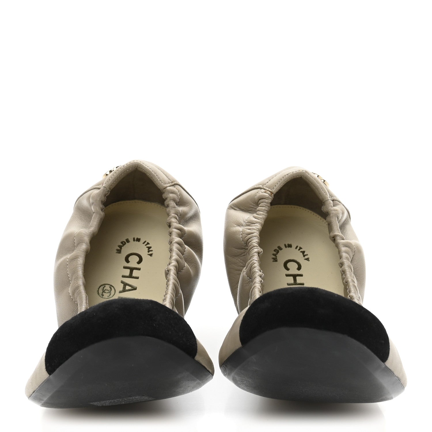 Chanel Lambskin CC Elastic Cap Toe Ballerina 40 Flats 40 Beige Black 3 of 10