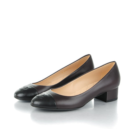 Chanel Lambskin CC Cap Toe Low Heel Pumps 38.5 Dark Brown Black 3 of 7