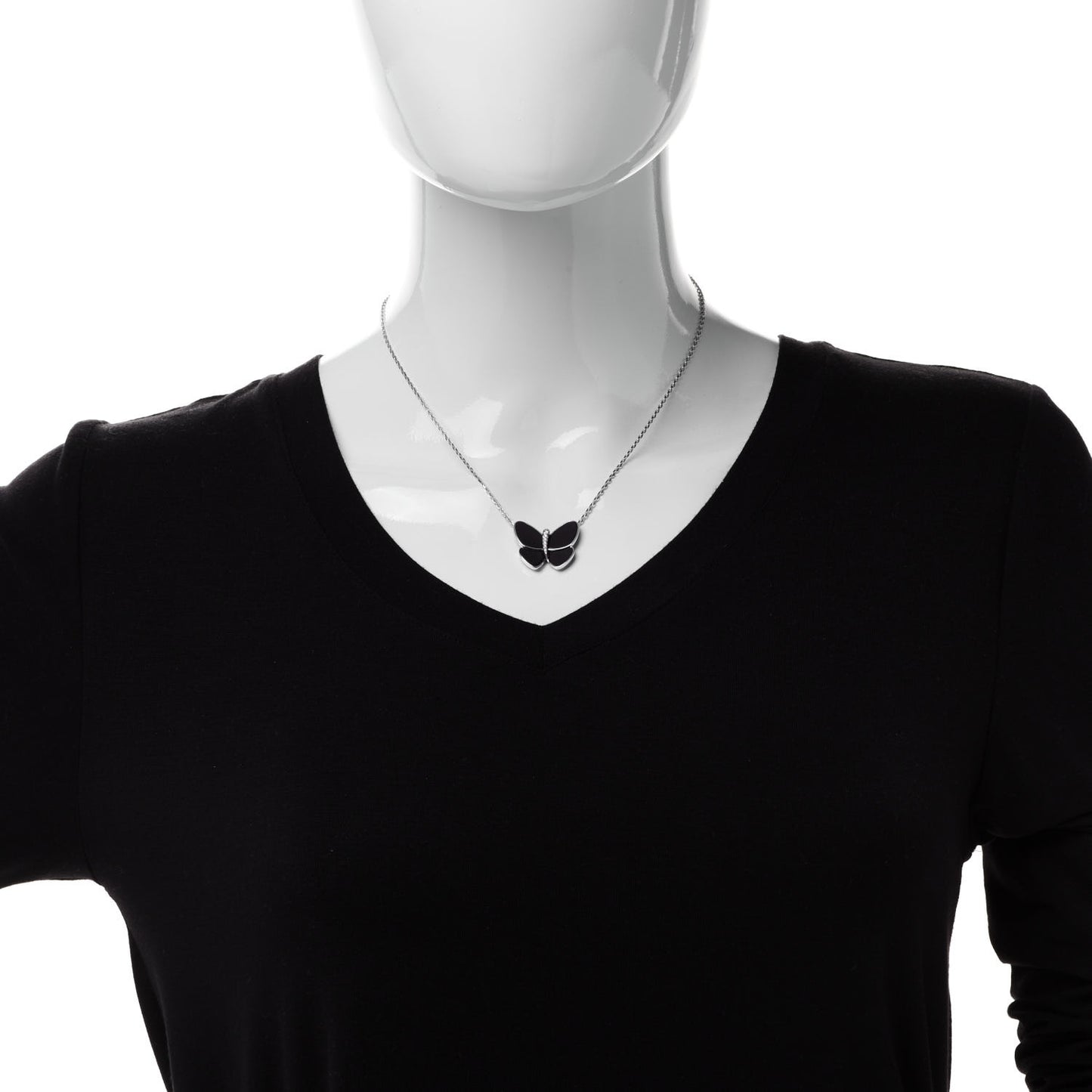 18K White Gold Grey Mother of Pearl Diamond Butterfly Pendant Necklace
