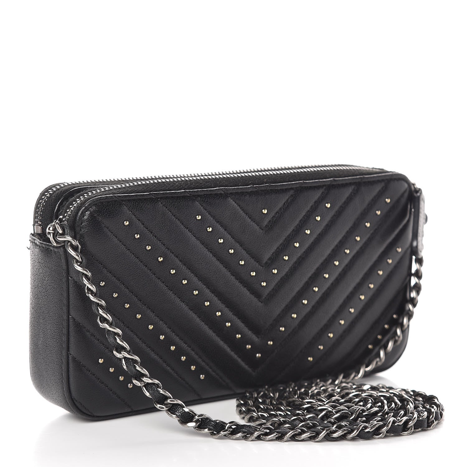 Chanel Sheepskin Chevron Quilted Studded Reissue Small Clutch With Chain Black 3 of 14