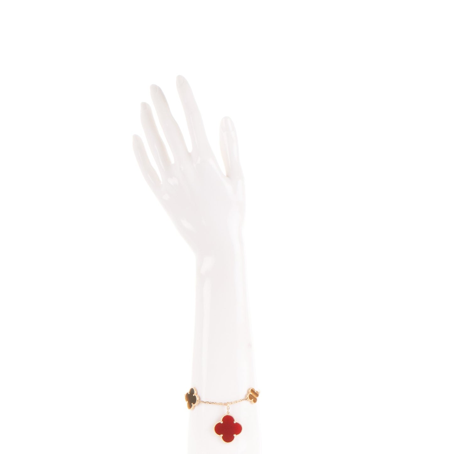 18K Yellow Gold Carnelian Tiger Eye 5 Motifs Magic Alhambra Bracelet
