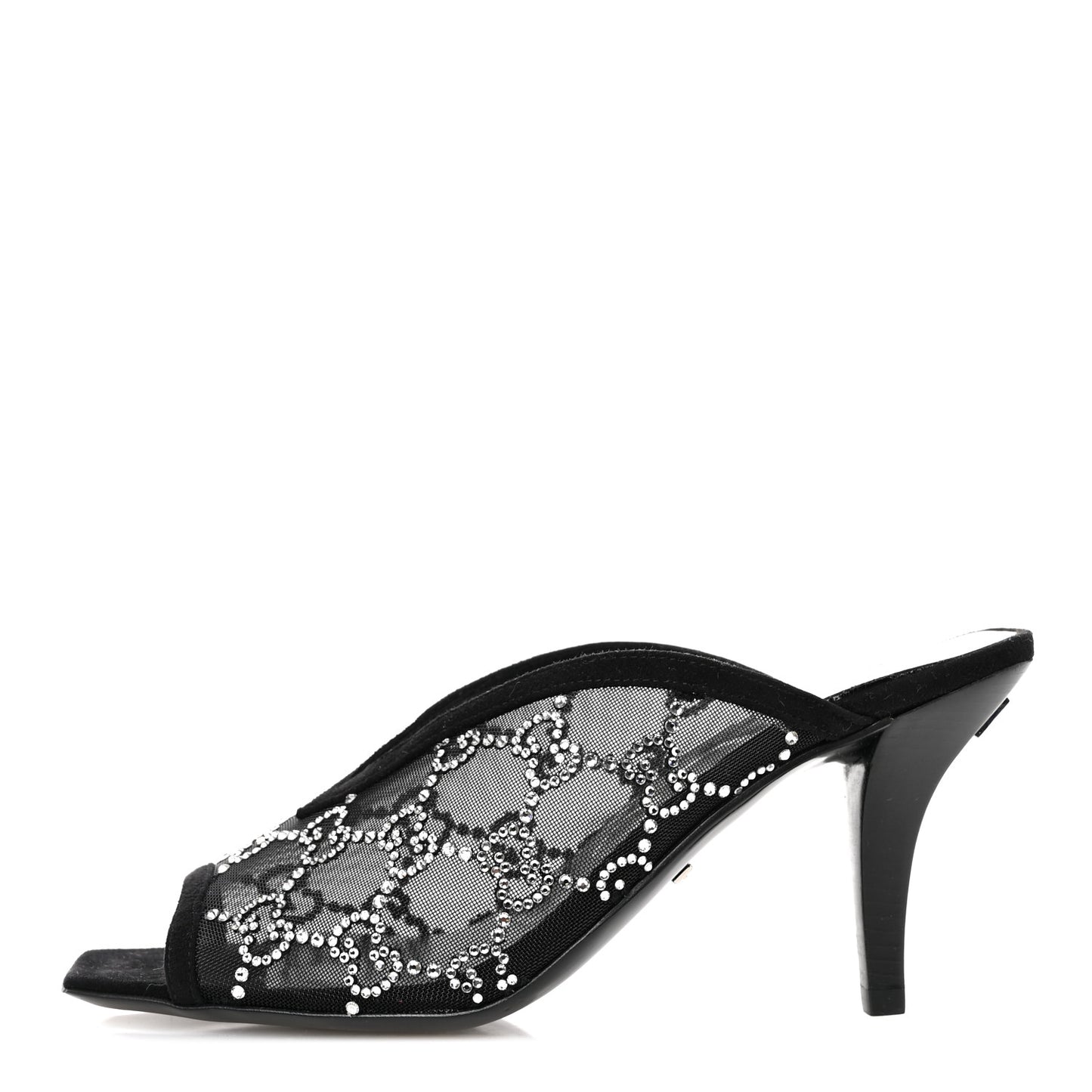 Tela Retino Kid Scamosciato Crystal GG Monogram Square G 95mm Slide Sandals 35 Black