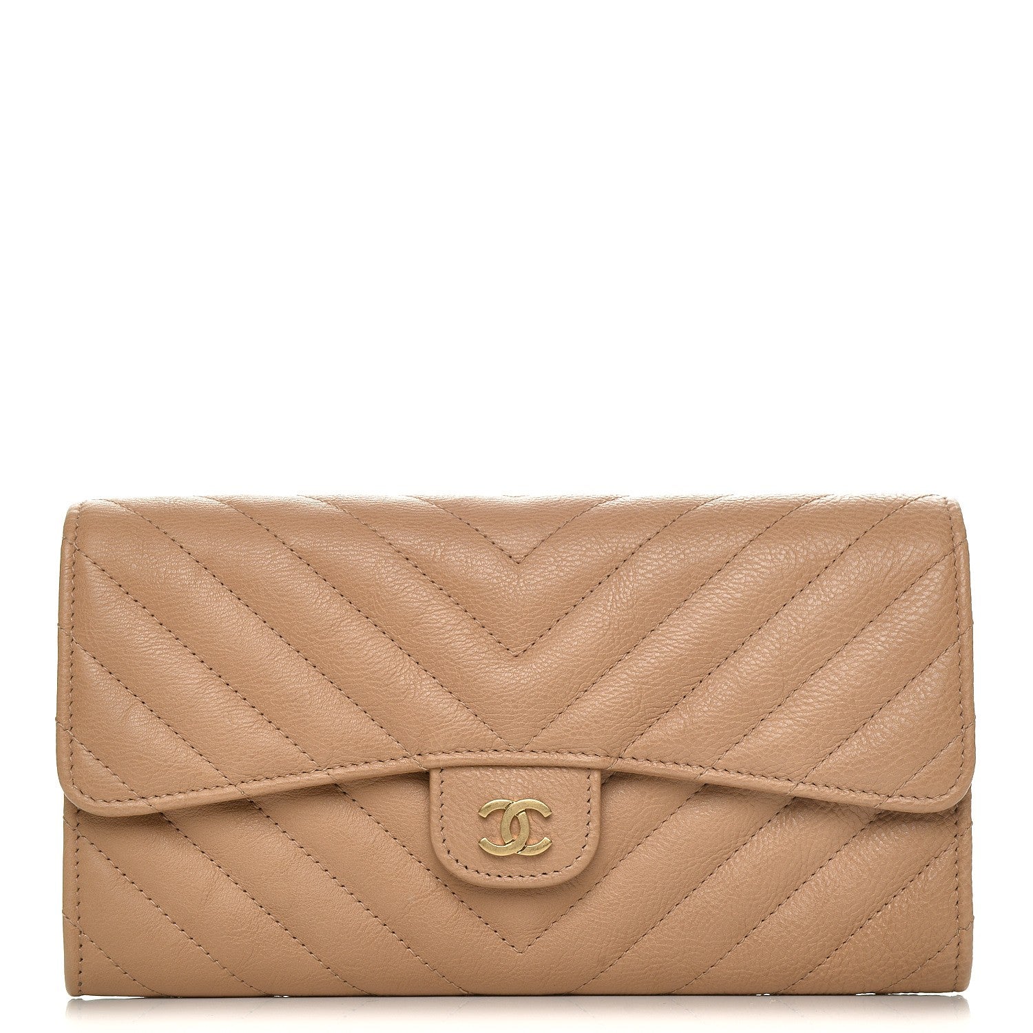 Chanel Grained Calfskin Chevron Quilted Large Flap Wallet Beige 1 of 9