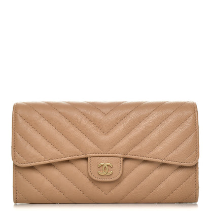 Chanel Grained Calfskin Chevron Quilted Large Flap Wallet Beige 1 of 9
