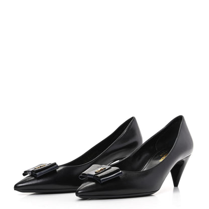 Saint Laurent Calfskin Bow Anais Pumps 37 Black 3 of 9