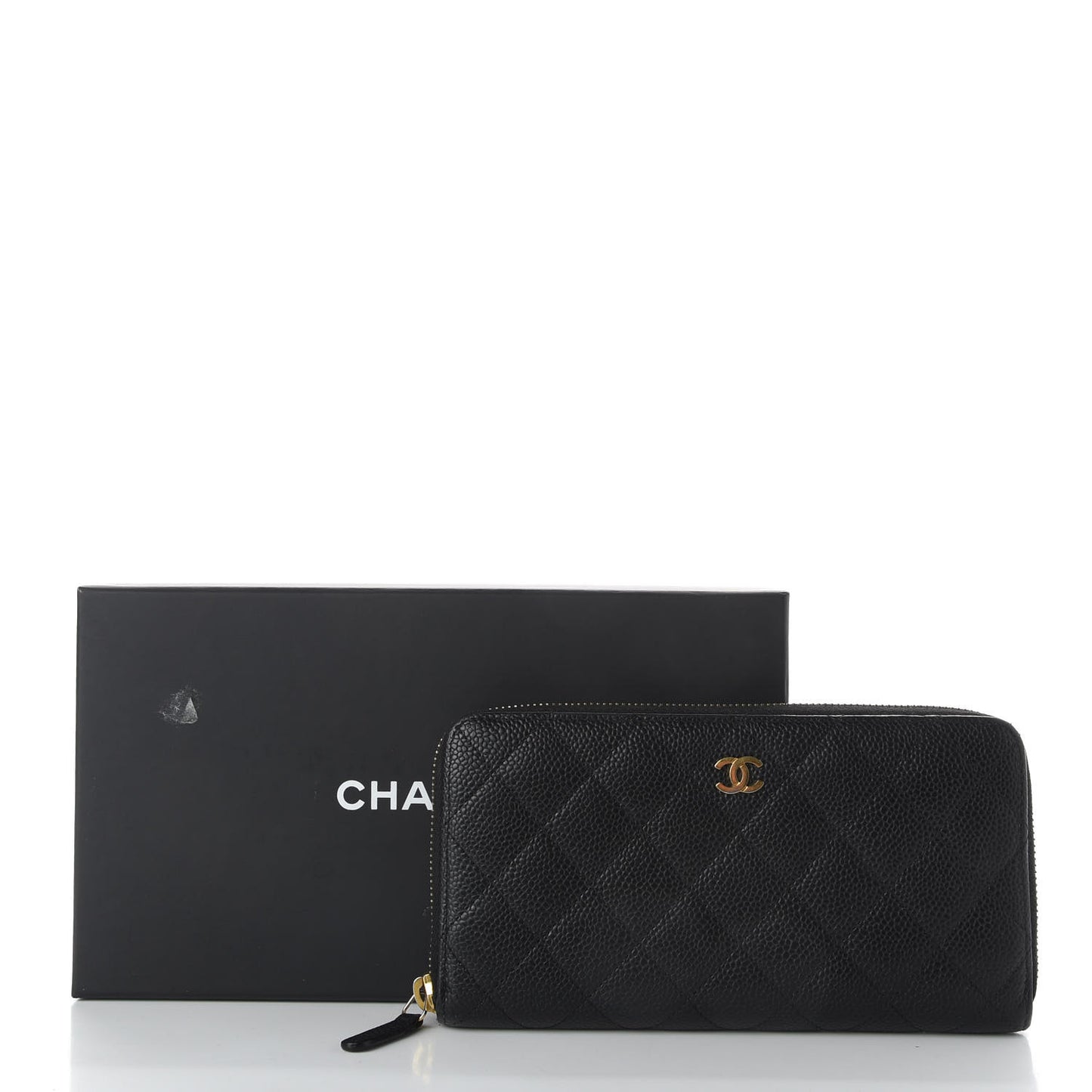 Caviar Quilted Large Gusset Zip Around Wallet Black