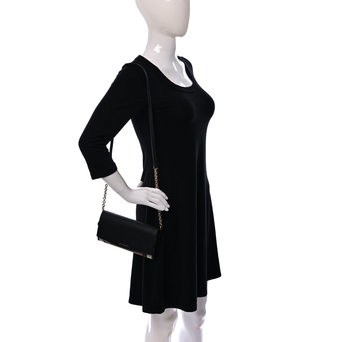 Grainy Calfskin House Check Henley Wallet On Chain Black