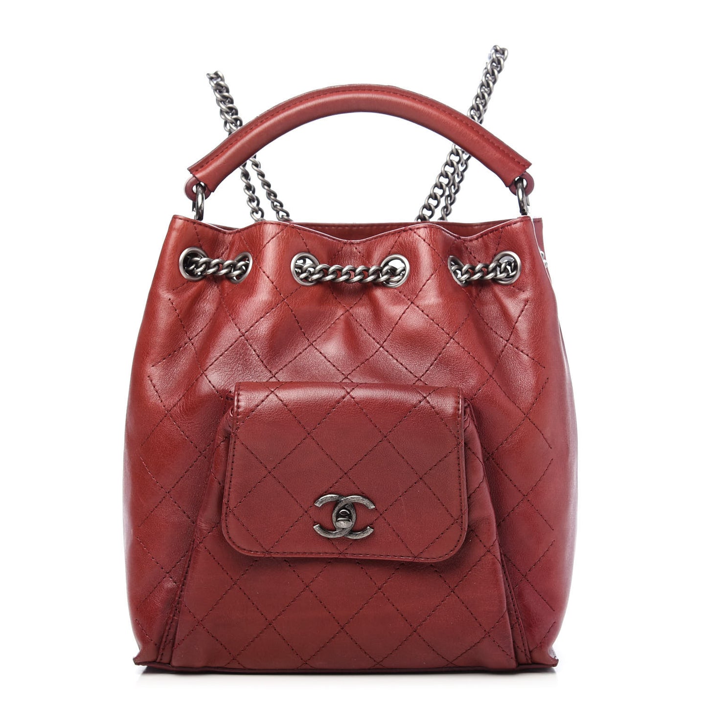 Calfskin Stitched Medium Urban Luxury Drawstring Backpack Dark Red