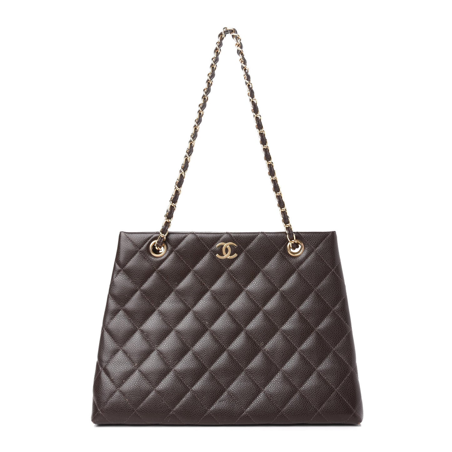 Caviar Quilted Shopper Tote Dark Brown