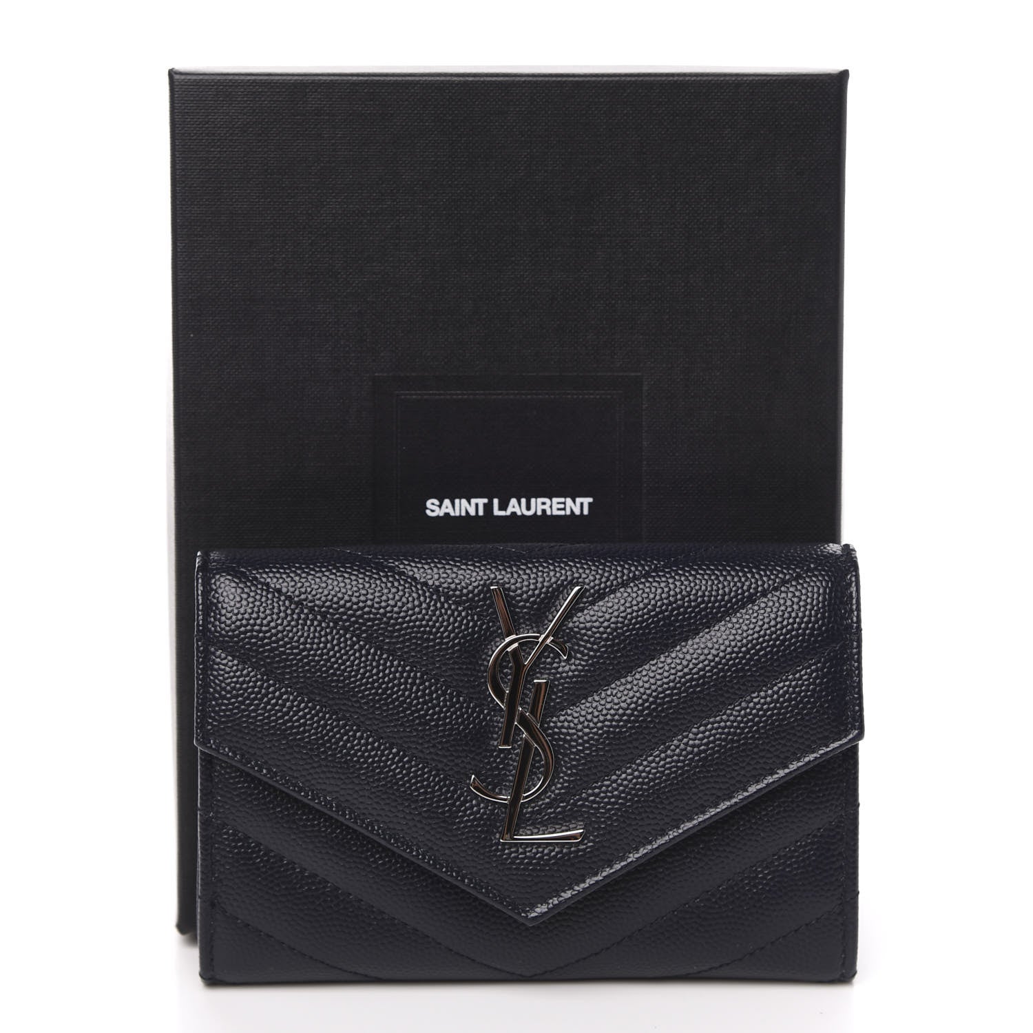 Saint Laurent Grain De Poudre Matelasse Chevron Small Monogram Envelope Wallet Deep Marine 8 of 8