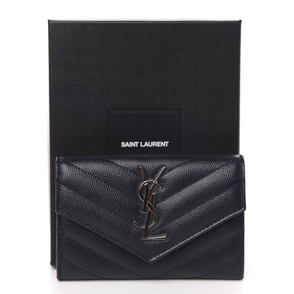 Saint Laurent Grain De Poudre Matelasse Chevron Small Monogram Envelope Wallet Deep Marine 8 of 8