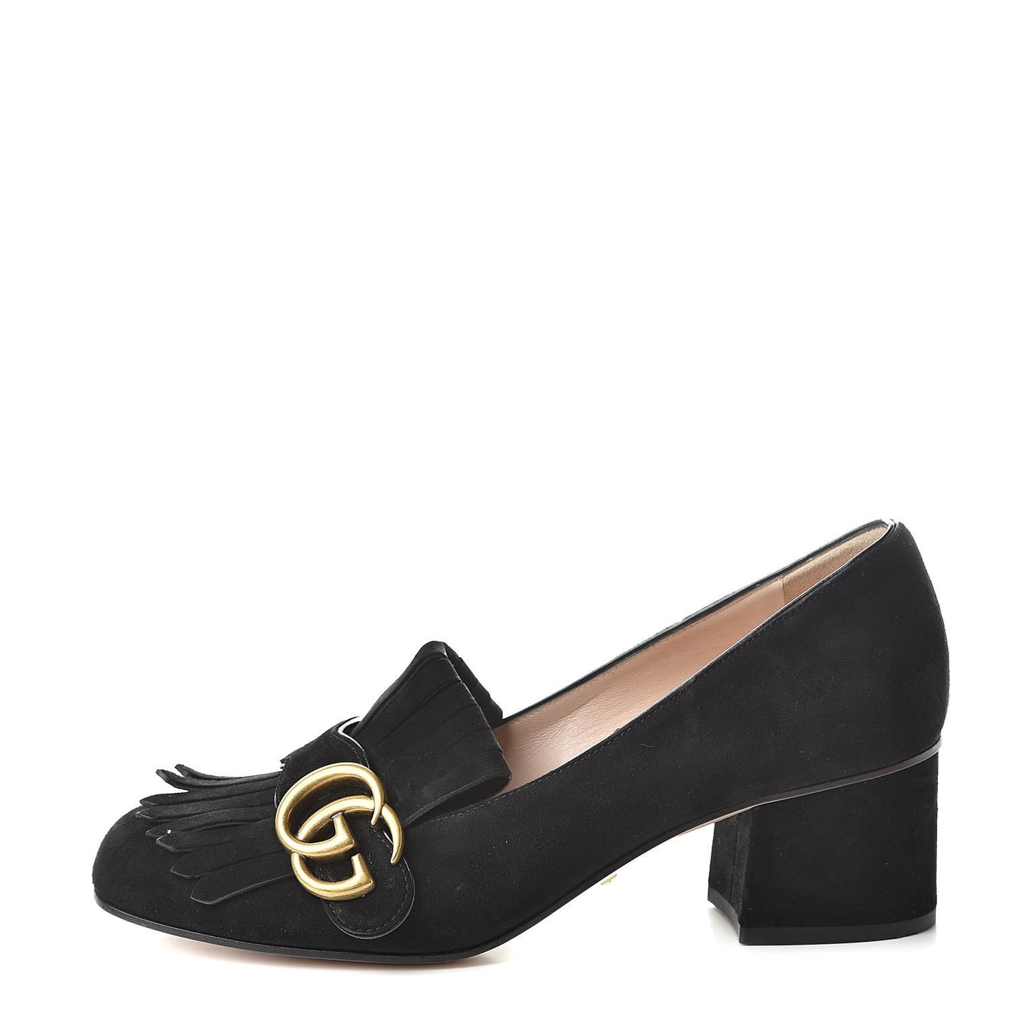 Kid Scamosciato GG Marmont Fringe 50mm Loafer Pumps 36 Black