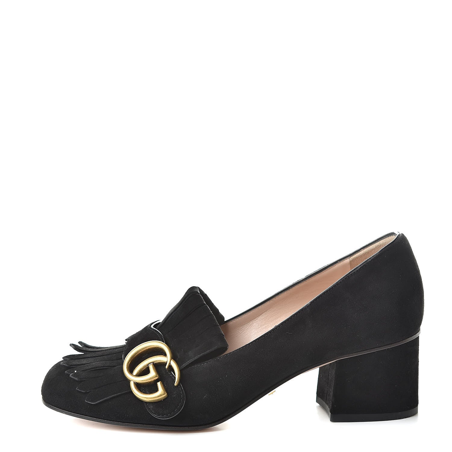 Gucci Kid Scamosciato GG Marmont Fringe 50mm Loafer Pumps 36 Black 1 of 12