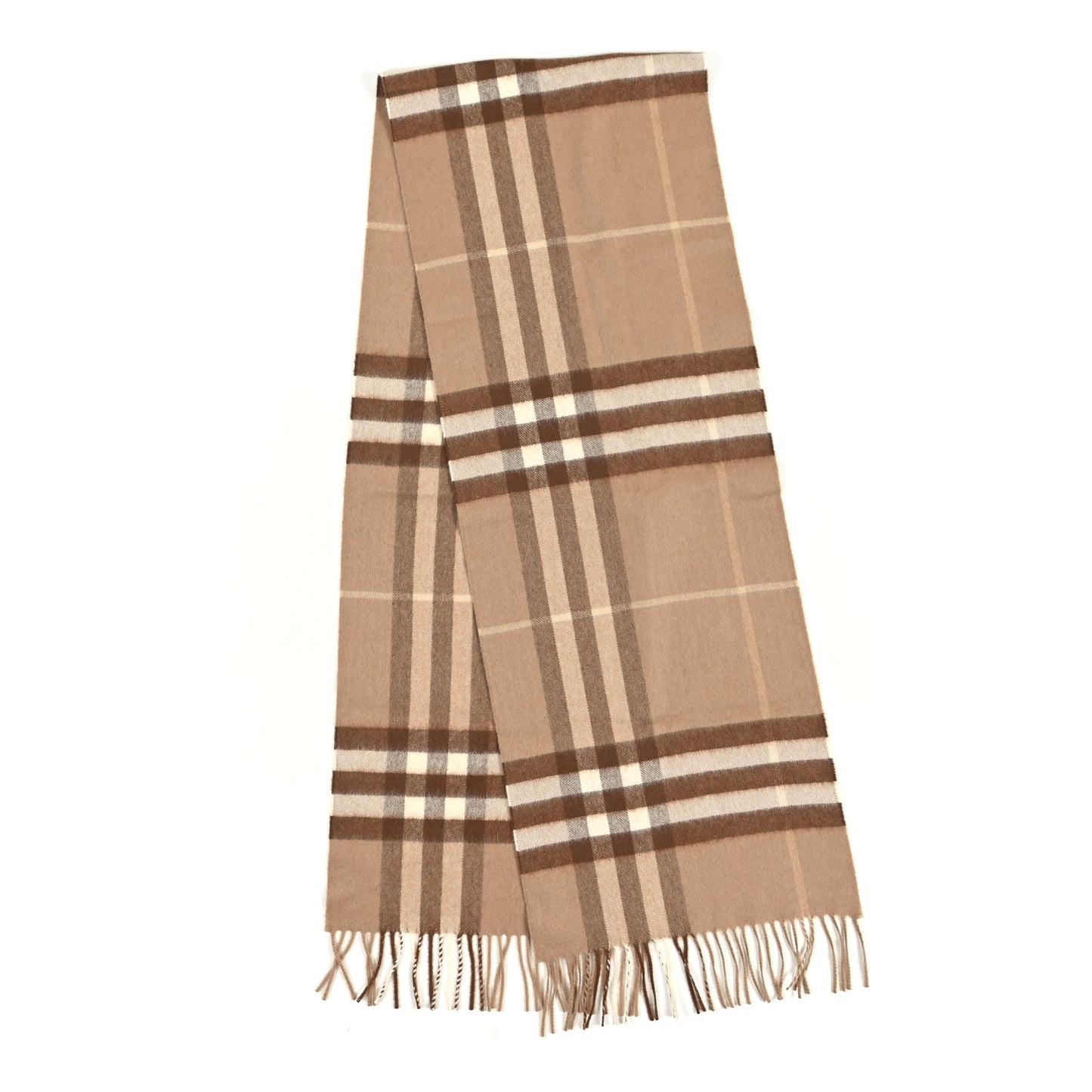 Cashmere Check Fringe Scarf Camel