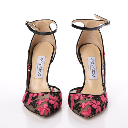 Jimmy Choo Flower Embroidered Lace Lucy 100 Pumps 37.5 Black Dahlia 2 of 16