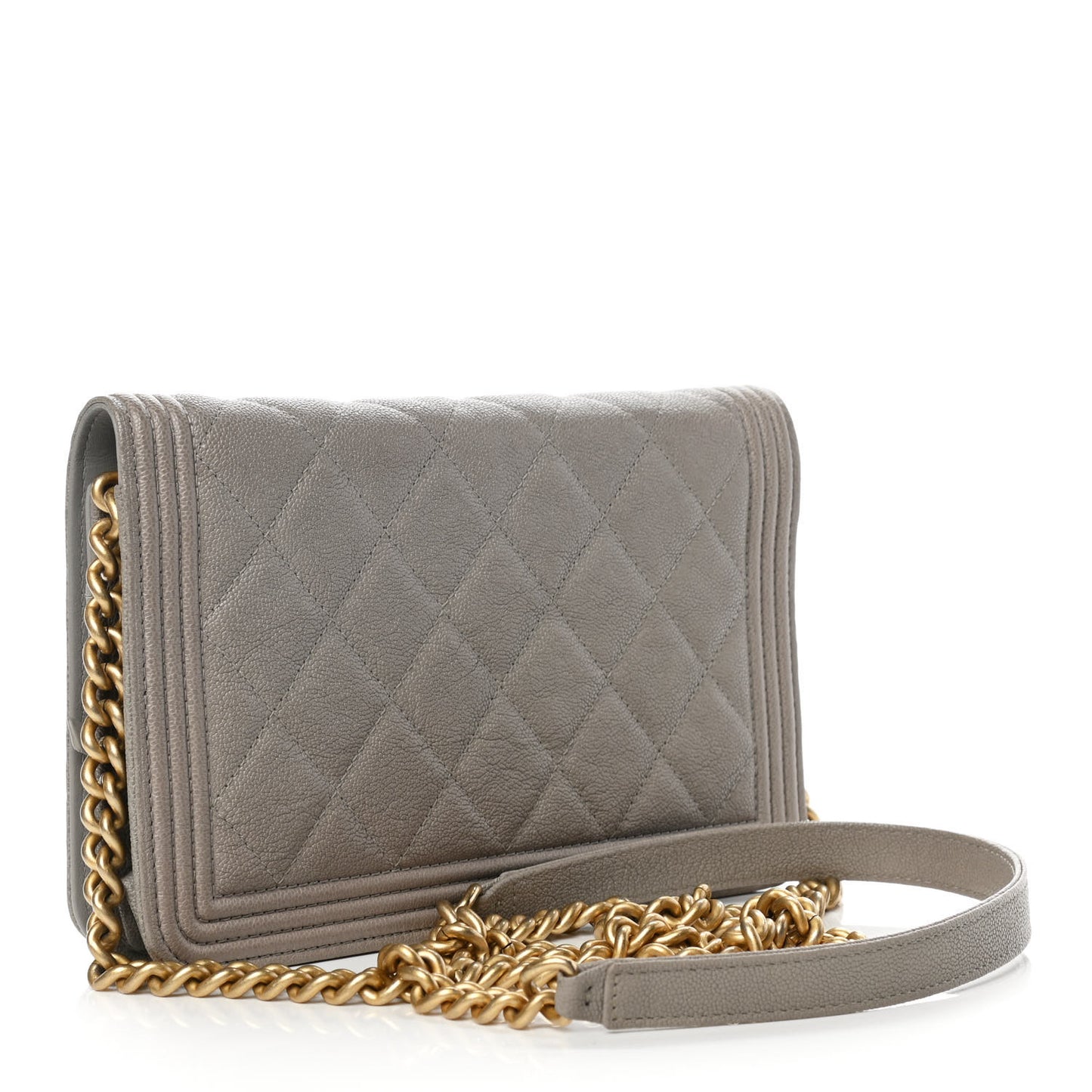 Caviar Quilted Boy Wallet On Chain WOC Grey