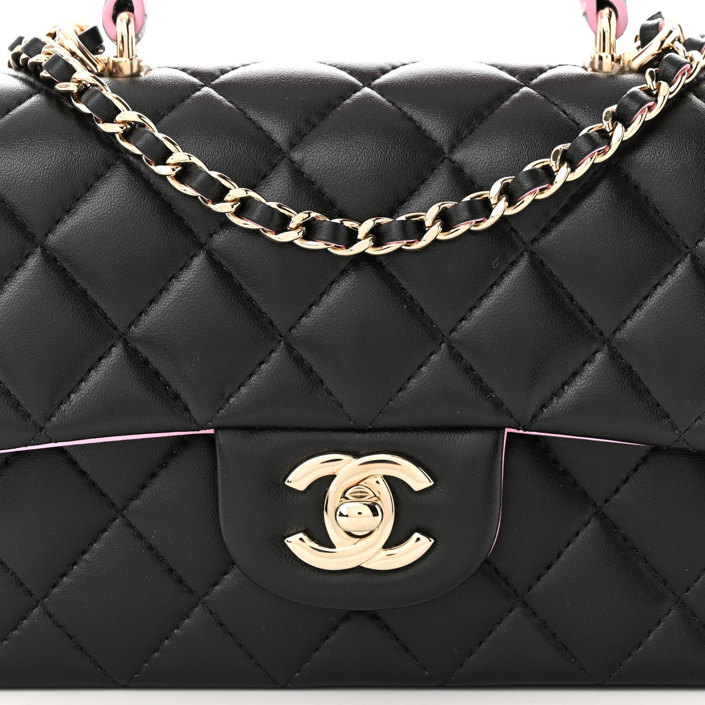 Lambskin Quilted Bi-Color Mini Top Handle Rectangular Flap Black Lilac