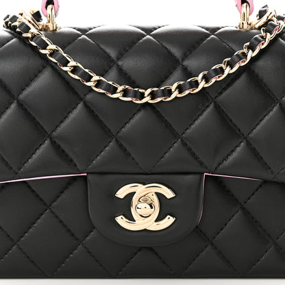 Chanel Lambskin Quilted Bi-Color Mini Top Handle Rectangular Flap Black Lilac 8 of 12