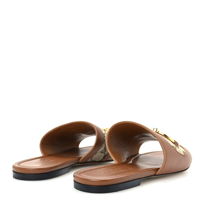 Gucci Calfskin Monogram Horsebit Womens Slide Sandals 38 Sundial Beige Ebony 5 of 10