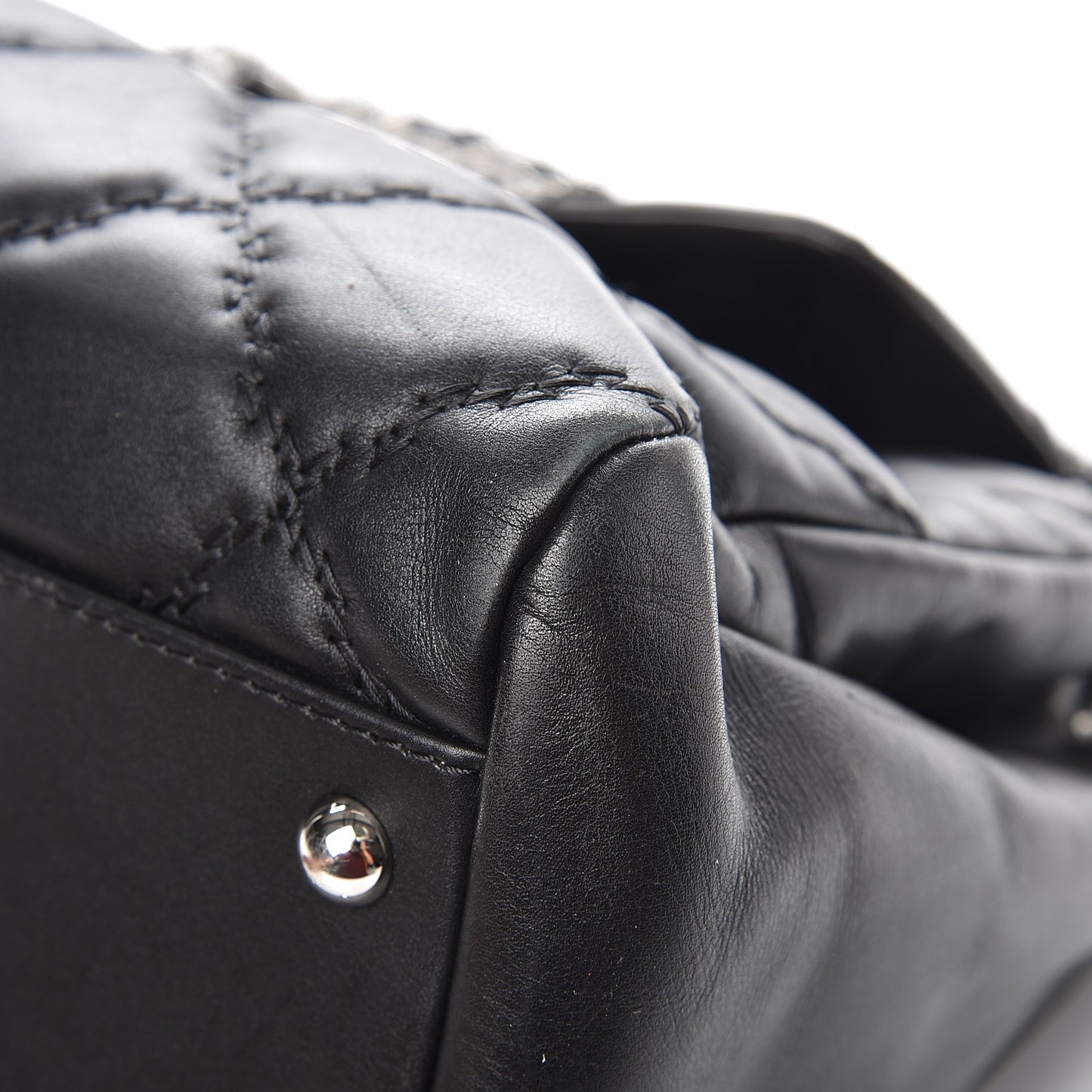 Calfskin Double Stitch Large Hamptons Flap Bag Black