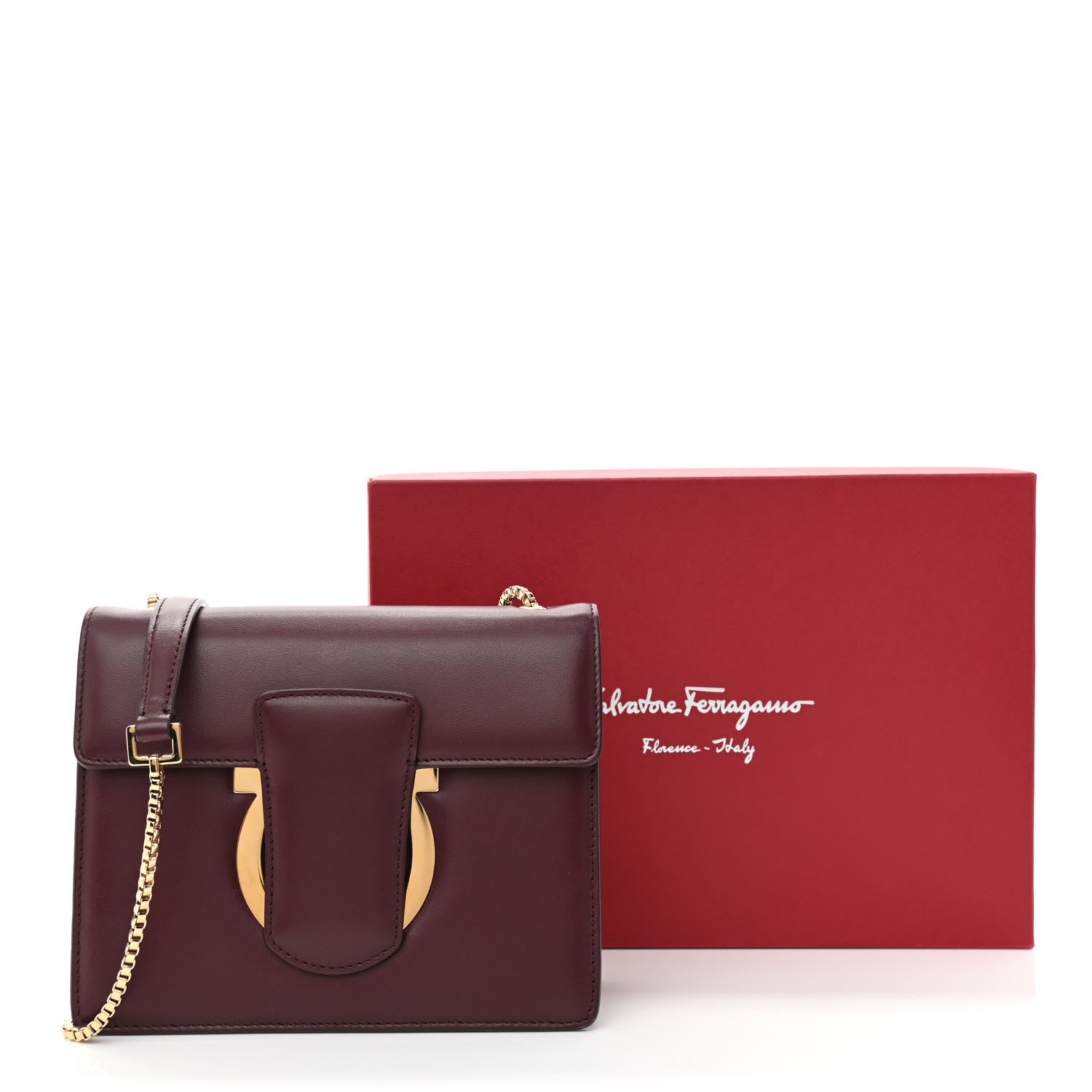 Salvatore Ferragamo Calfskin Thalia Flap Shoulder Bag Wine 11 of 11