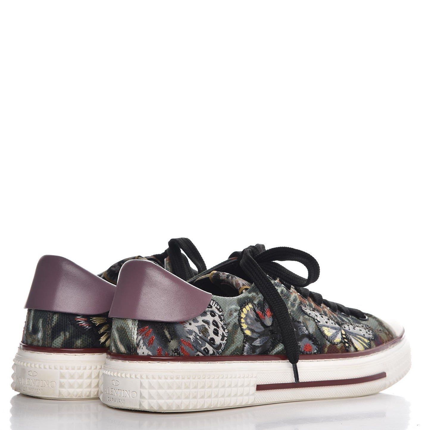Canvas Butterfly Applique Embroidered Low Top Sneakers 40 Military Green