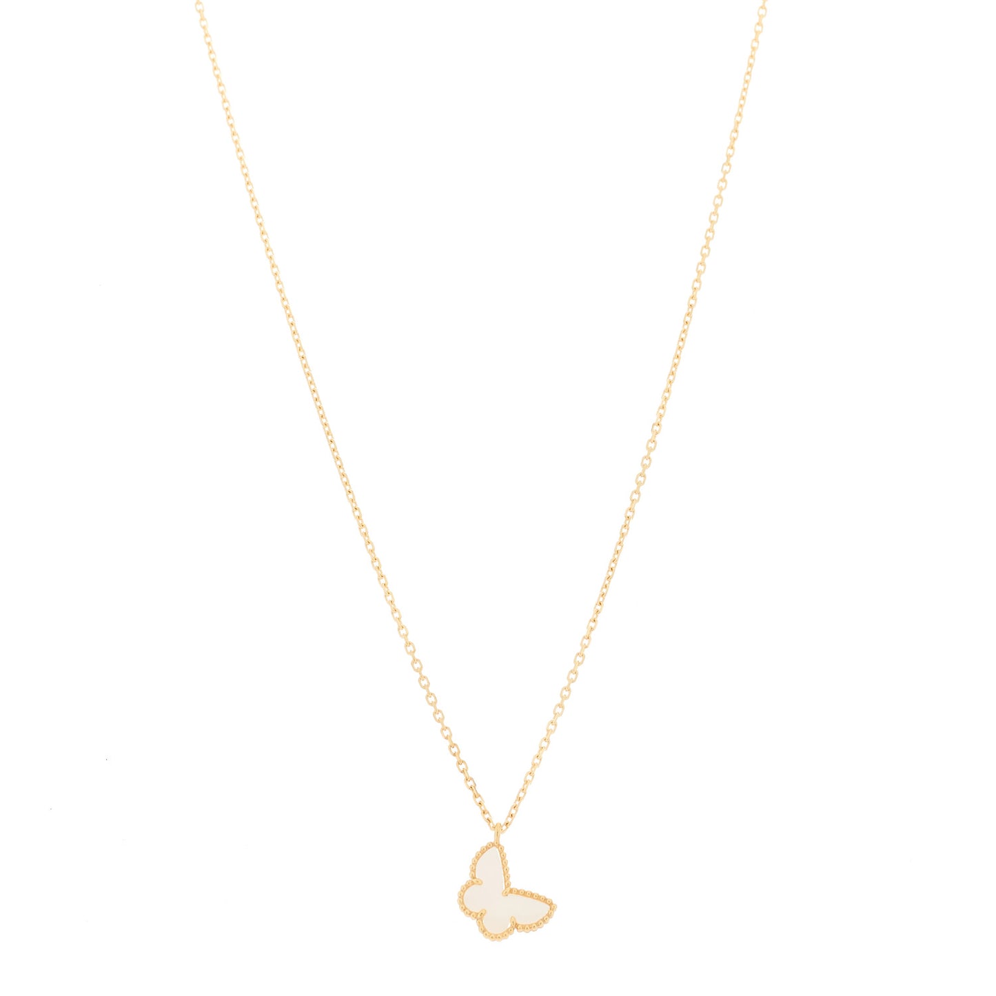 18K Yellow Gold Mother of Pearl Sweet Alhambra Butterfly Pendant Necklace