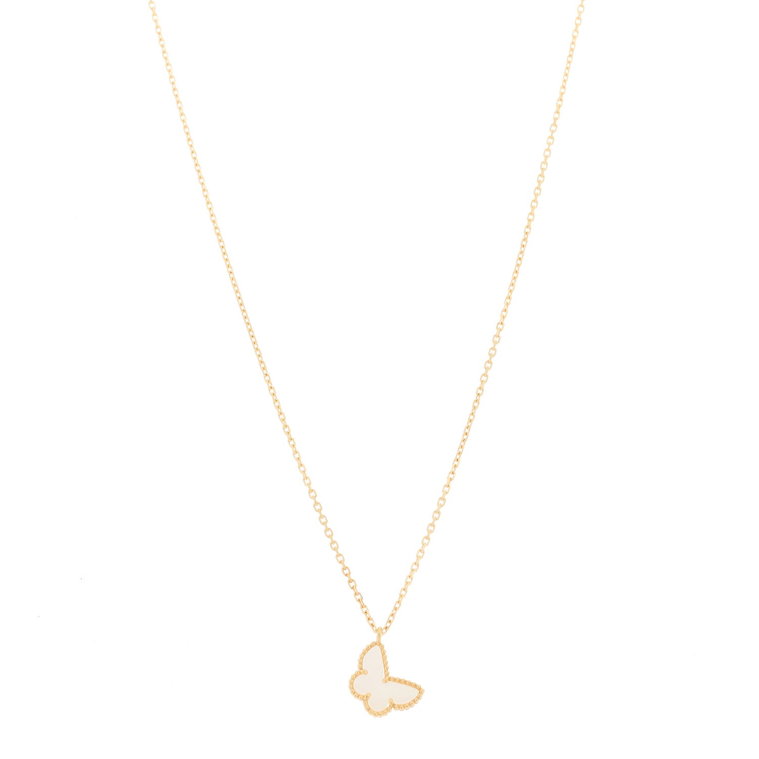 Van Cleef & Arpels 18K Yellow Gold Mother of Pearl Sweet Alhambra Butterfly Pendant Necklace 1 of 6