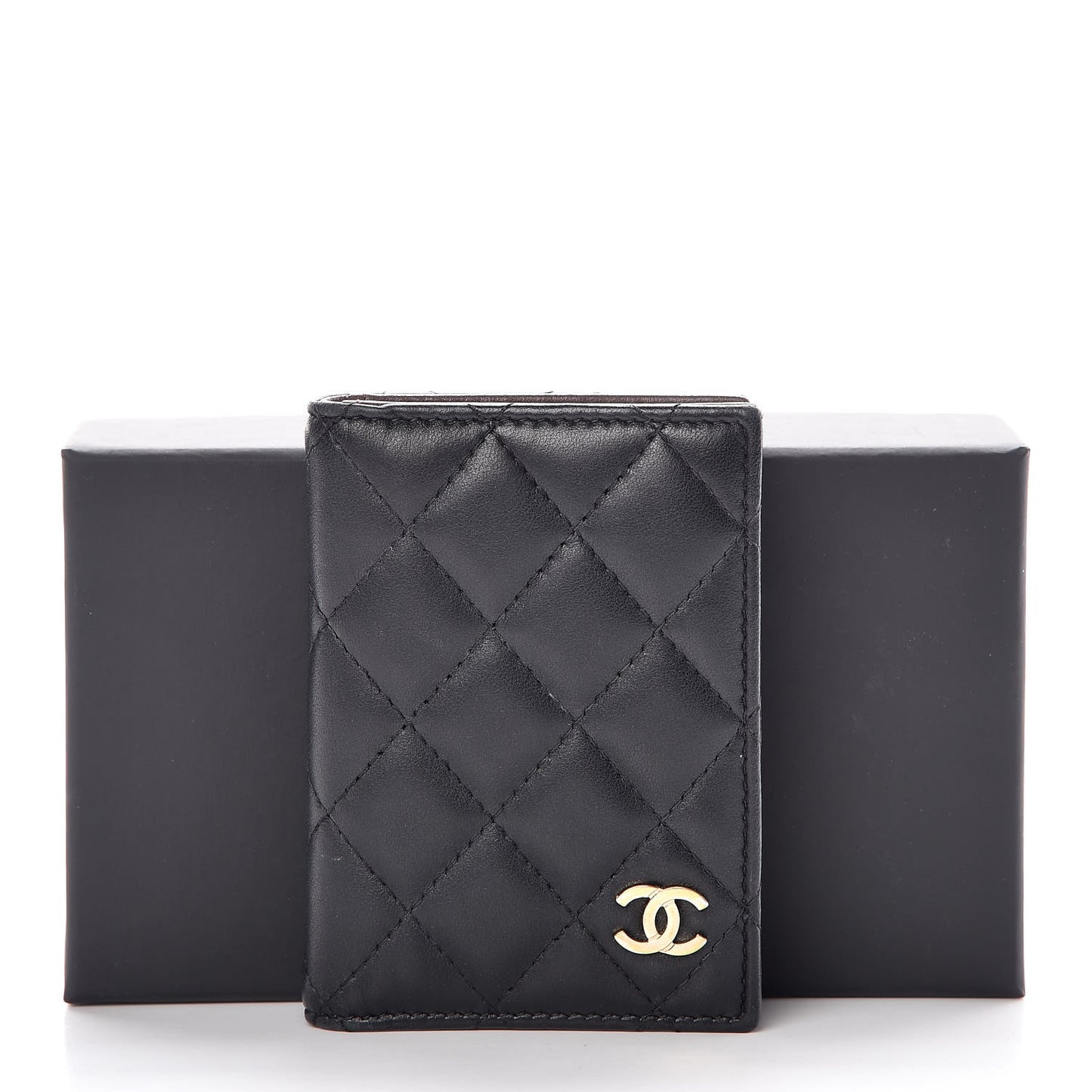 Lambskin Quilted Card Holder Wallet Black