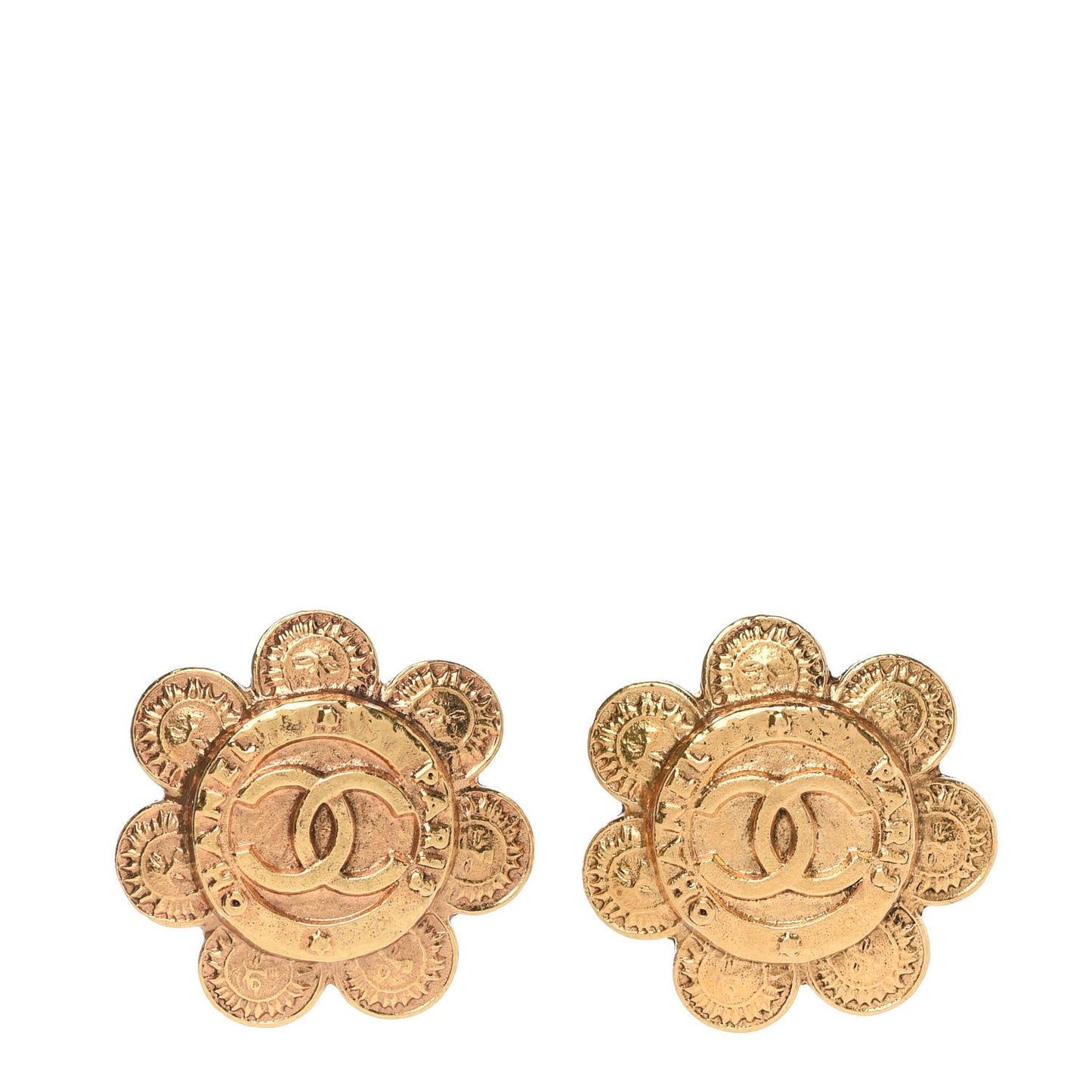 CC Flower Button Clip On Earrings Gold