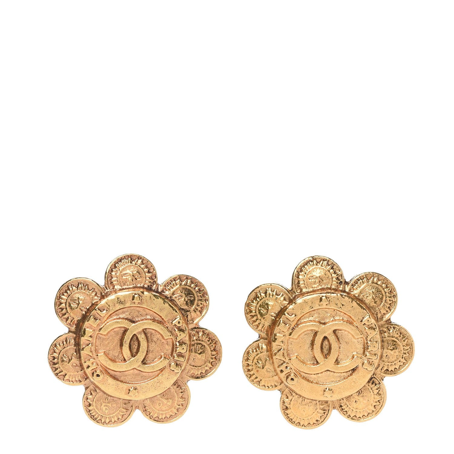 Chanel CC Flower Button Clip On Earrings Gold 1 of 4