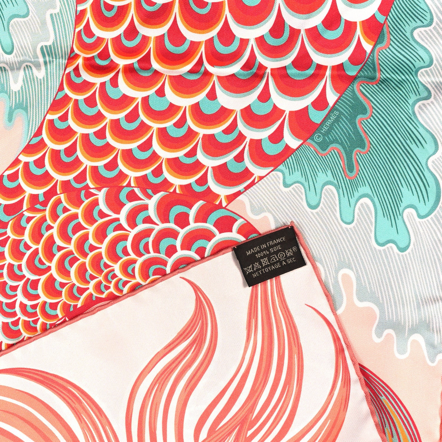 Hermes Silk Cheval Sirene Double Face 90 Rose Poudre Vert Corail 3 of 4