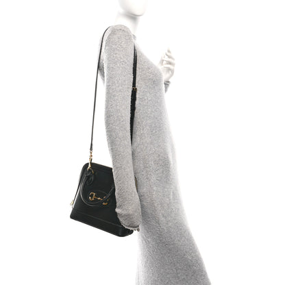 Gucci Boarded Plutone Calfskin Small Horsebit 1955 Top Handle Bag Black 2 of 12