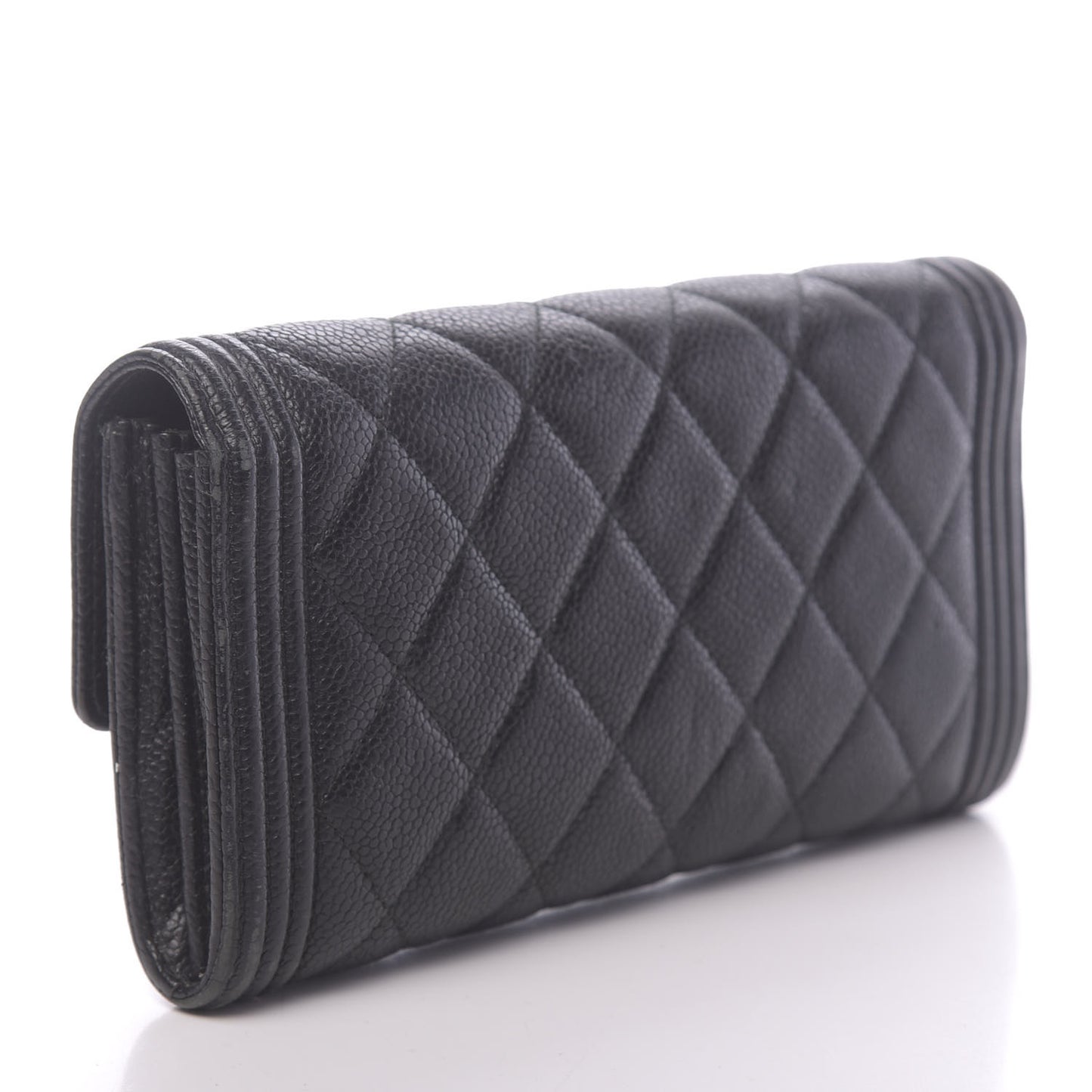 Caviar Quilted Large Boy Gusset Flap Wallet Black