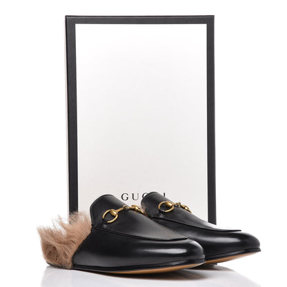 Gucci Calfskin Fur Womens Princetown Slippers 37 Black 9 of 9
