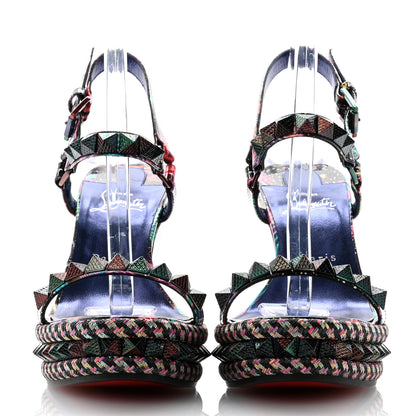 Christian Louboutin Patent Calfskin Lin By The Night Pyraclou 110 Wedge Sandals 40 Black Multicolor 2 of 8