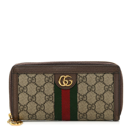 Gucci GG Supreme Monogram Web Ophidia Zip Around Wallet Brown 1 of 7
