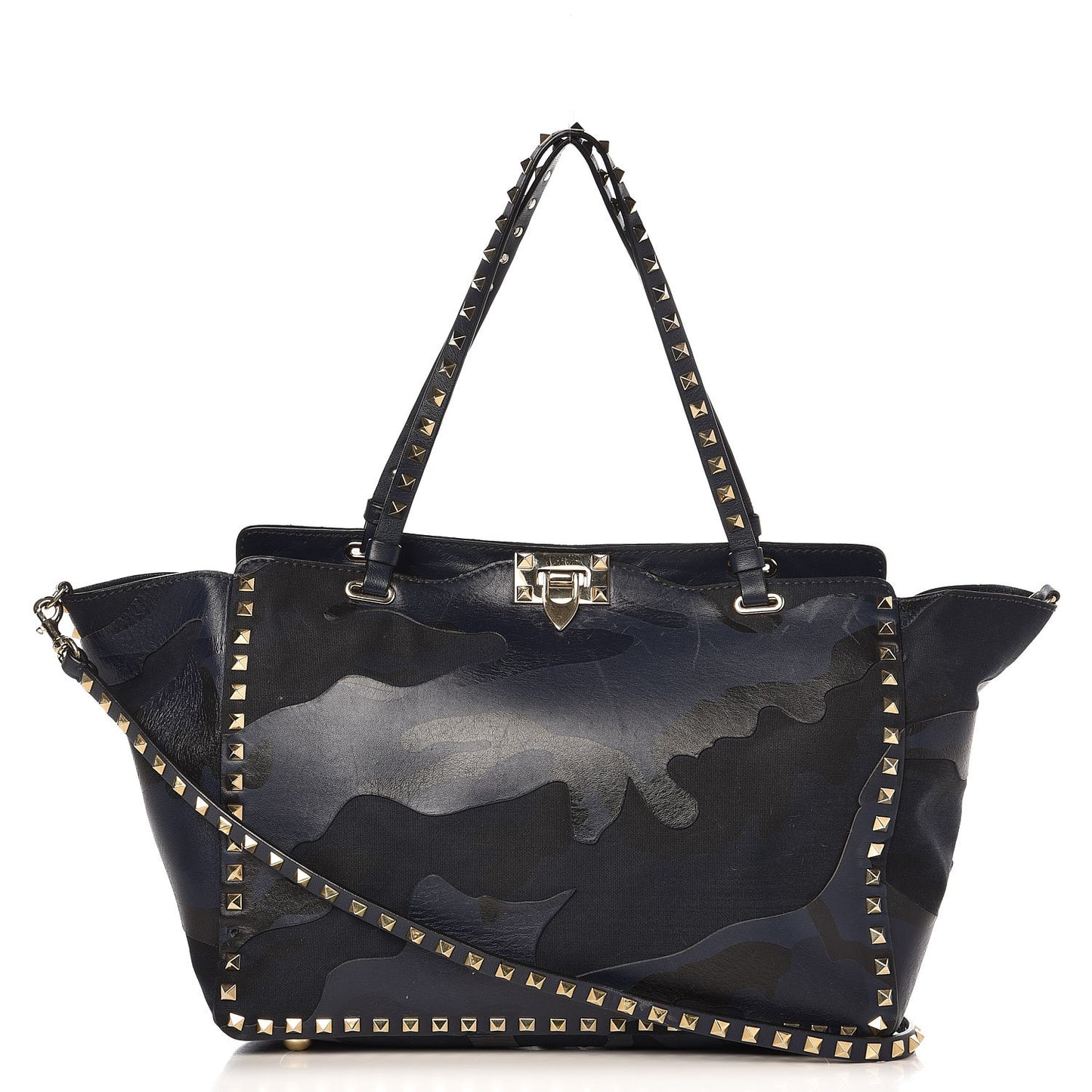 Nappa Canvas Camouflage Medium Rockstud Tote Marine