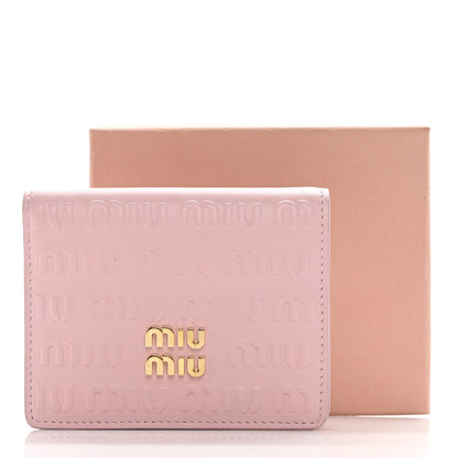 Miu Miu Calfskin Logo Embossed Bi-Fold Compact Wallet Alabastro 9 of 9