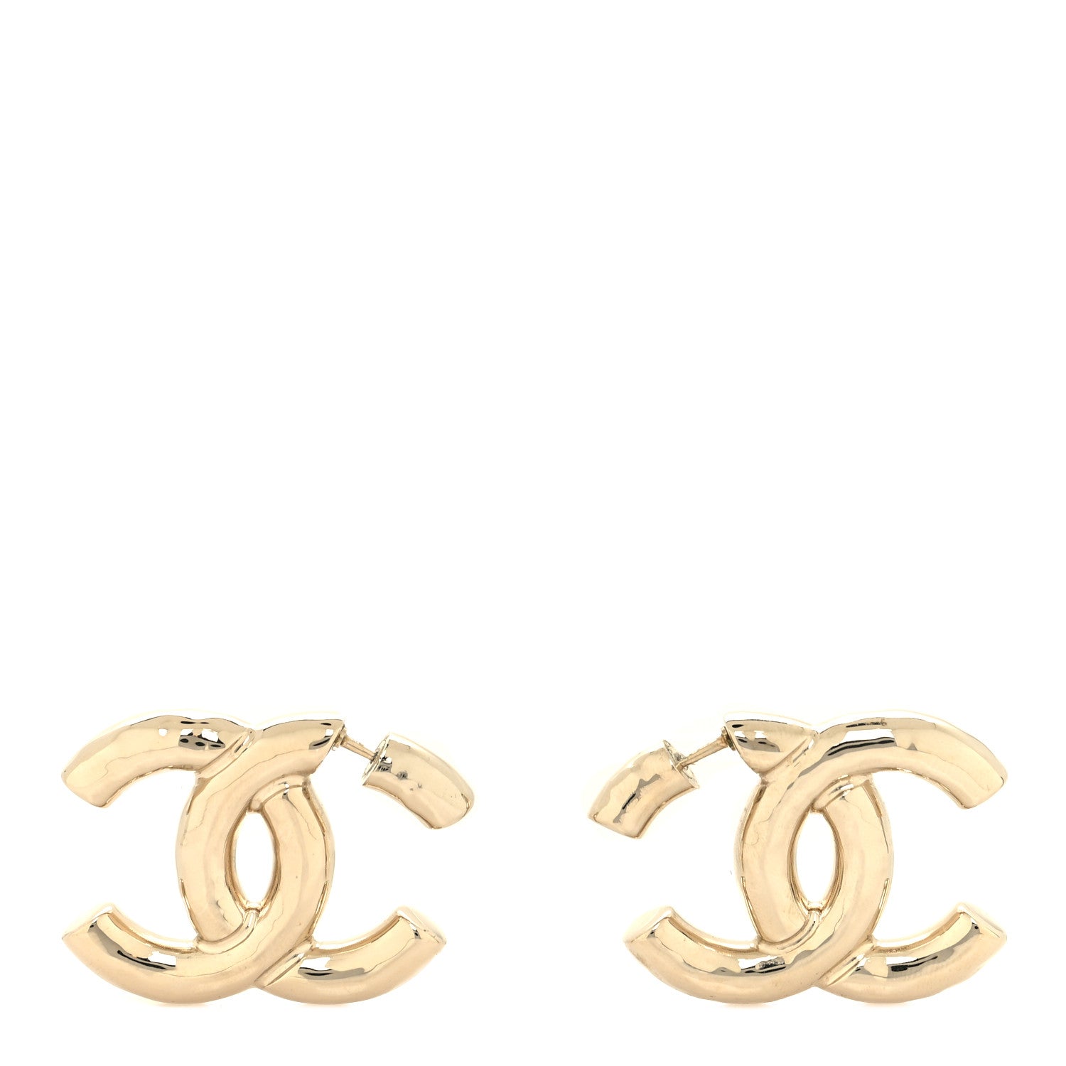 Chanel Metal Large CC Earrings Light Gold 1 of 5