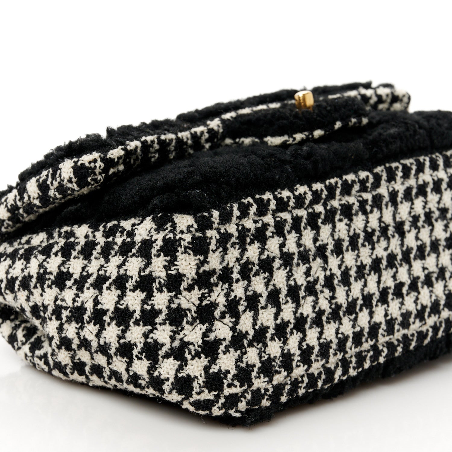 Chanel Shearling Sheepskin Tweed Quilted Single Flap Black 1658658