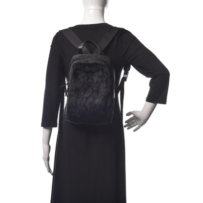 Prada Tessuto Nylon Saffiano Rabbit Fur Travel Backpack Black 2 of 10