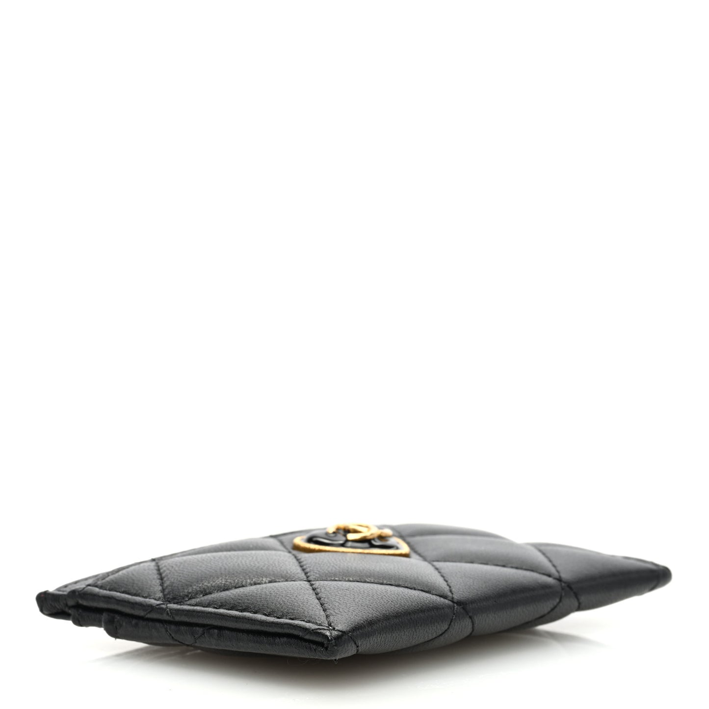 Lambskin Plexiglass Quilted Coco Love Card Holder Black