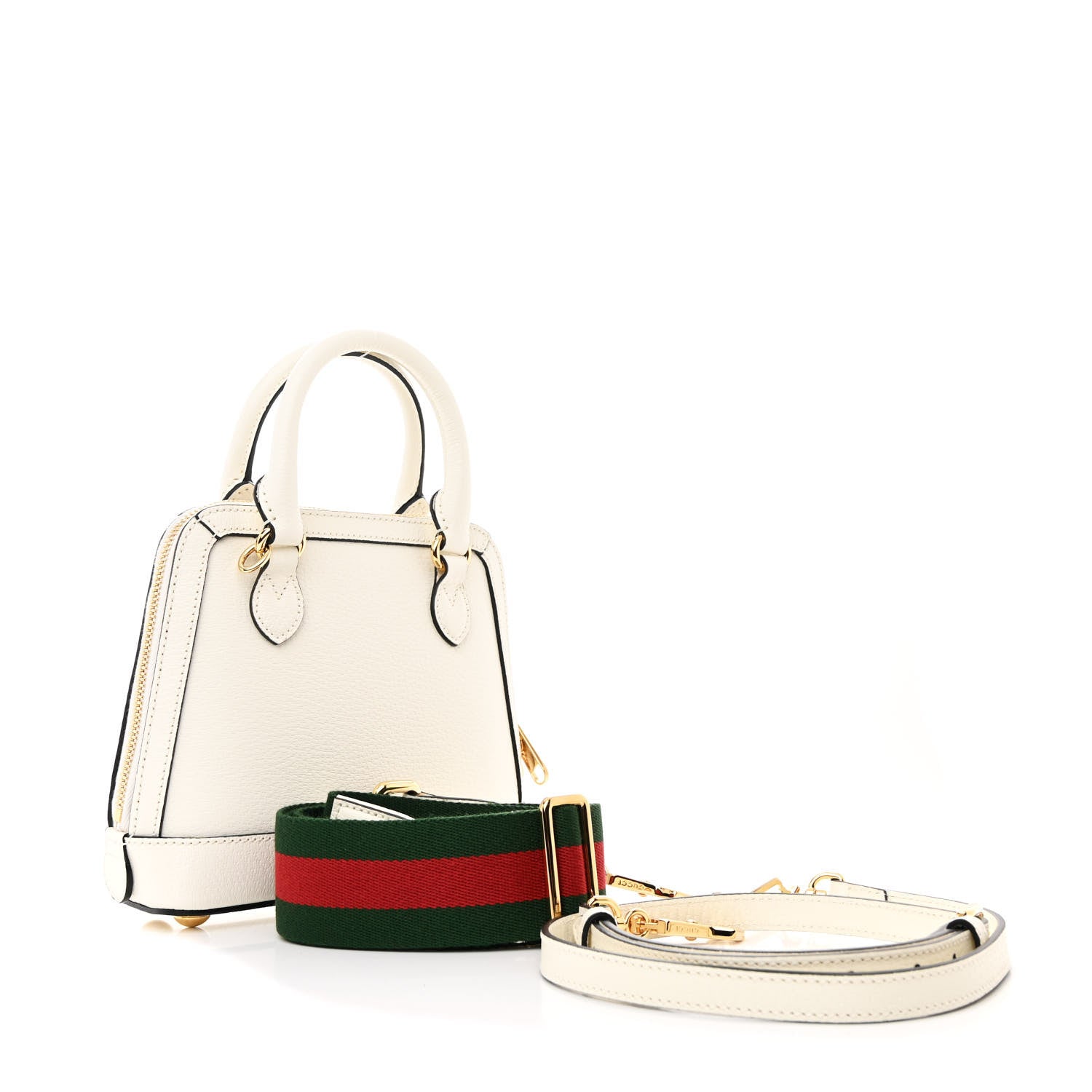 Gucci X ADIDAS Textured Dollar Calfskin Web Trefoil Mini Horsebit 1955 Top Handle Bag Off White Black 3 of 10