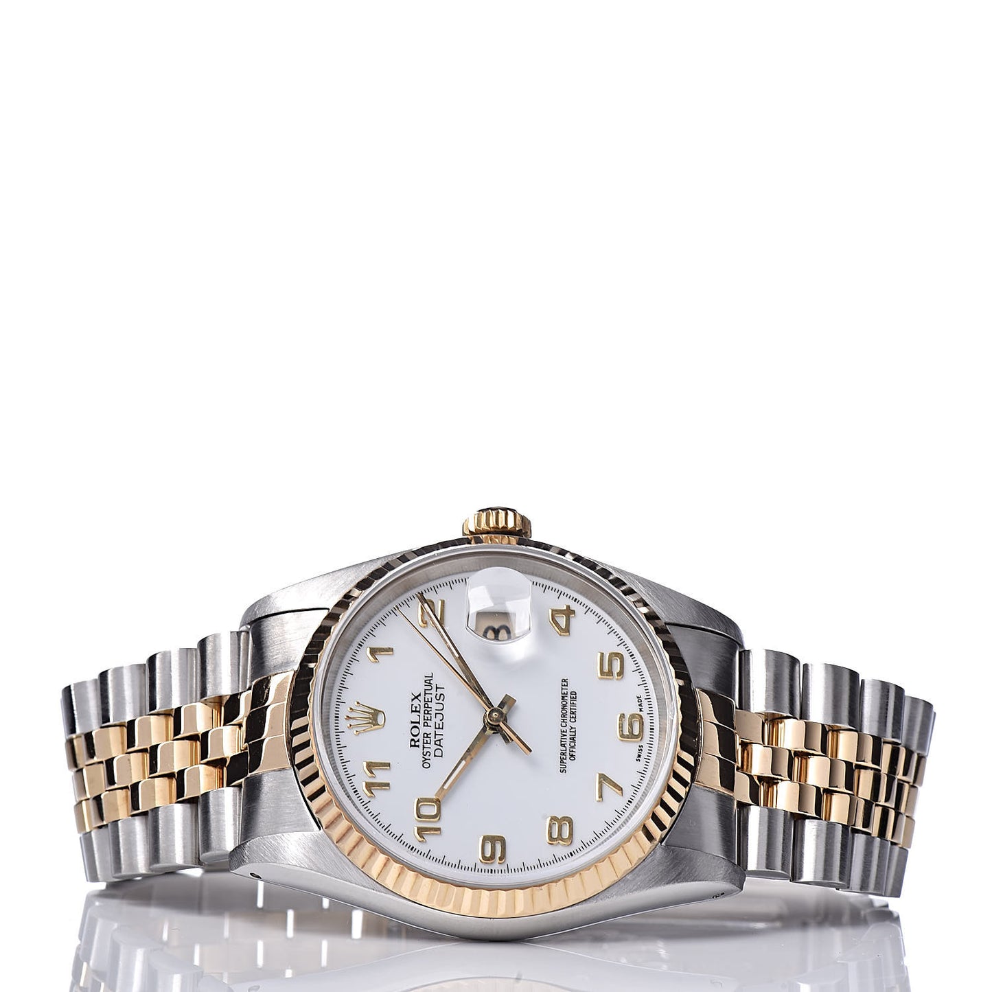 Stainless Steel 18K Yellow Gold 36mm Oyster Perpetual Datejust Watch White Arabic 16233
